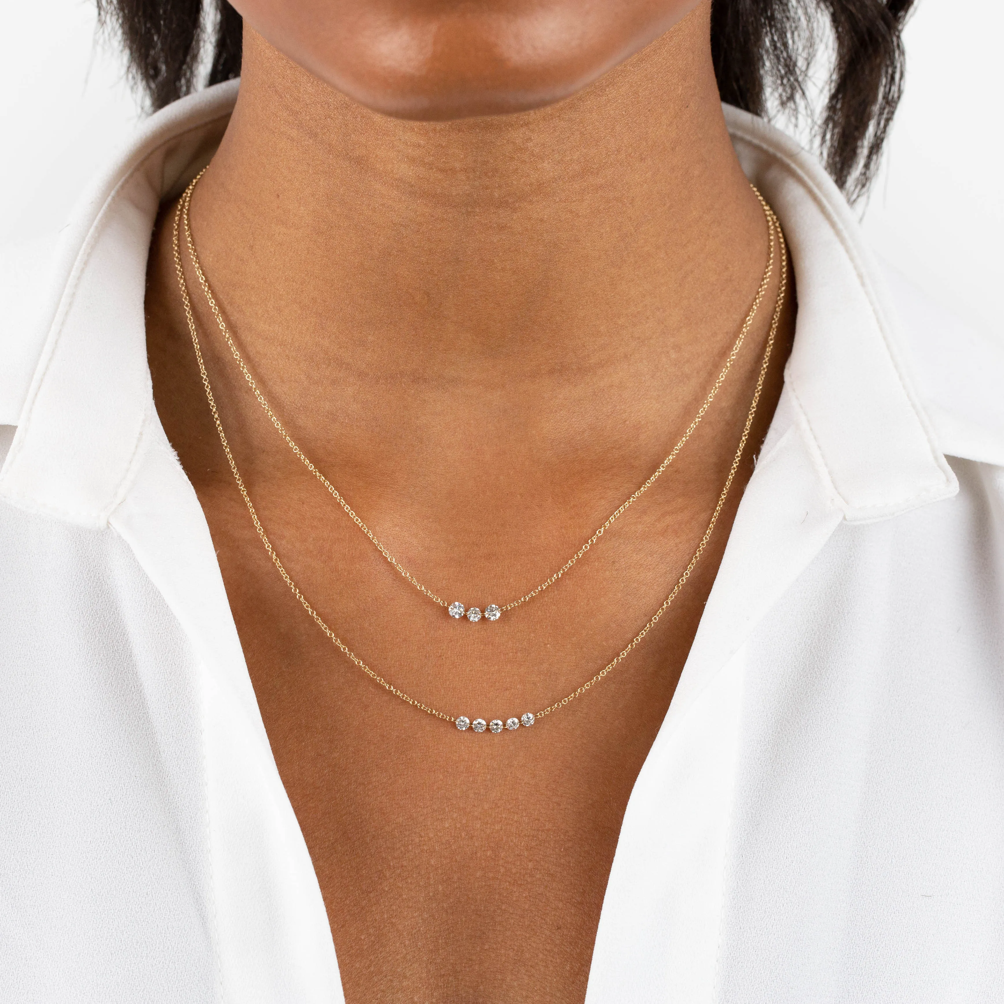 Floating Triple Diamond Necklace 14K sold by Adina Eden's product image thumbnail 2