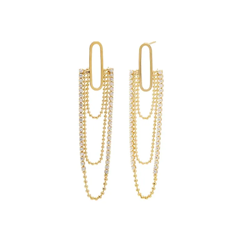 Triple Ball Chain X Tennis Drop Stud Earring sold by Adina Eden's