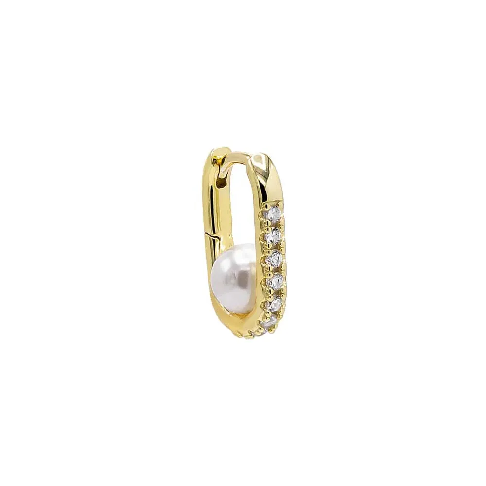 Pavé Oval X Pearl Huggie Earring sold by Adina Eden's product image thumbnail 4