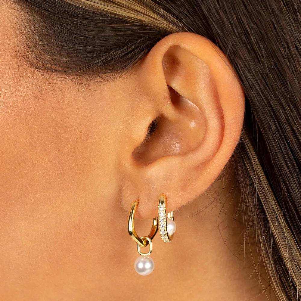 Pavé Oval X Pearl Huggie Earring sold by Adina Eden's product image thumbnail 2
