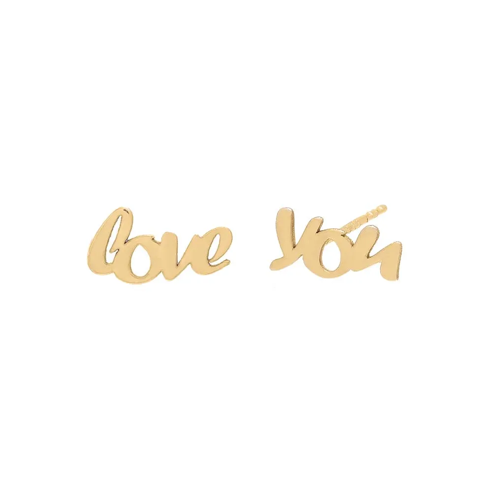 Script Mini Love You Stud Earring 14K sold by Adina Eden's