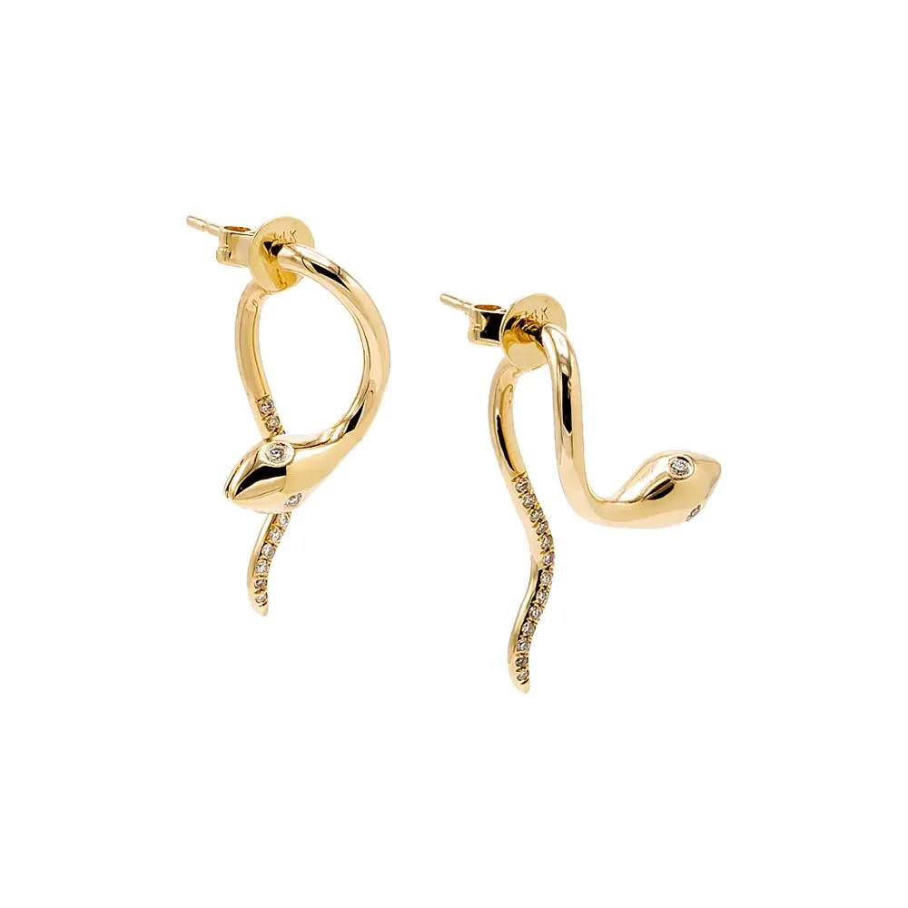 Diamond Snake Front Back Stud Earring 14K sold by Adina Eden's
