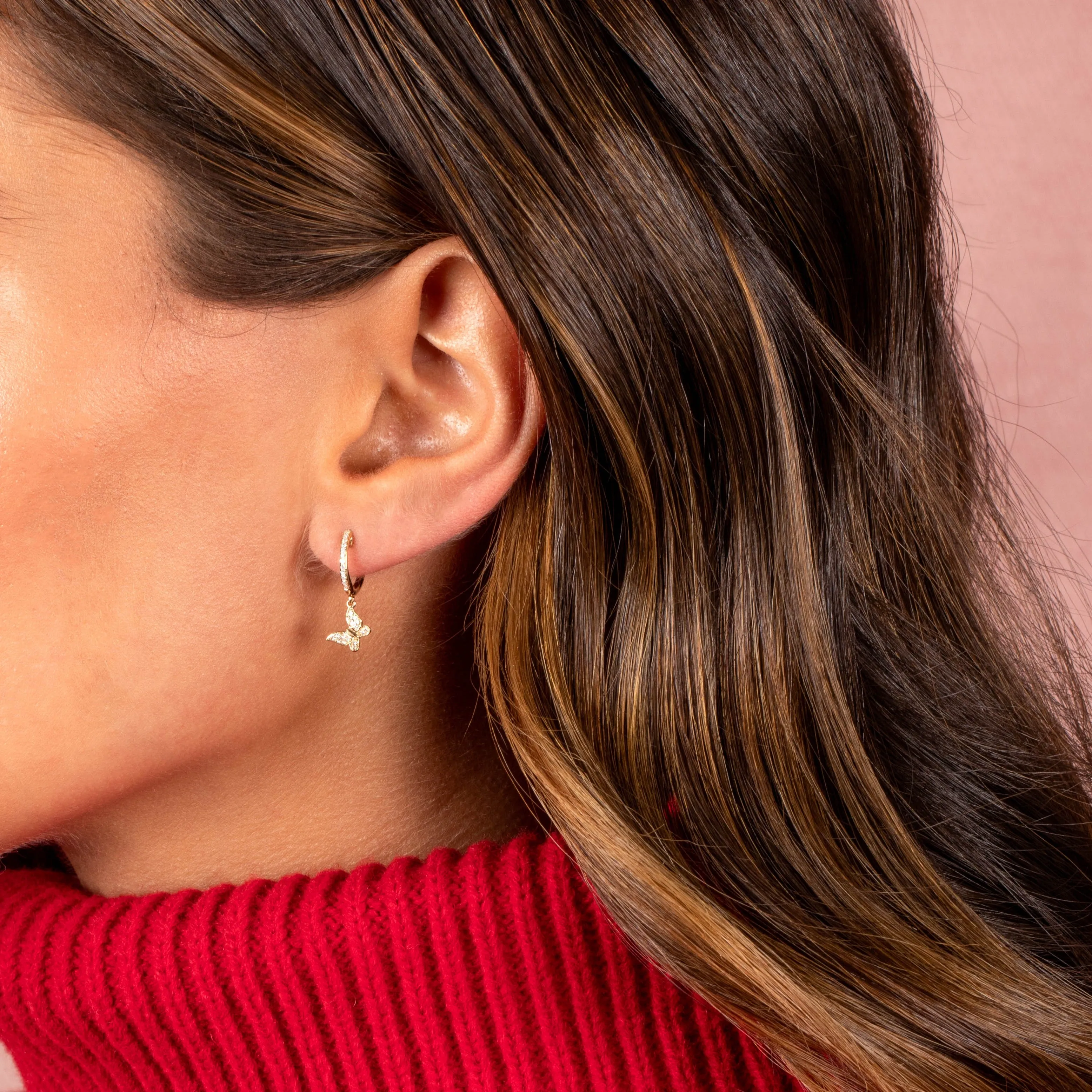 Diamond Pave Dangling Butterfly Huggie Earring 14K sold by Adina Eden's product image thumbnail 2