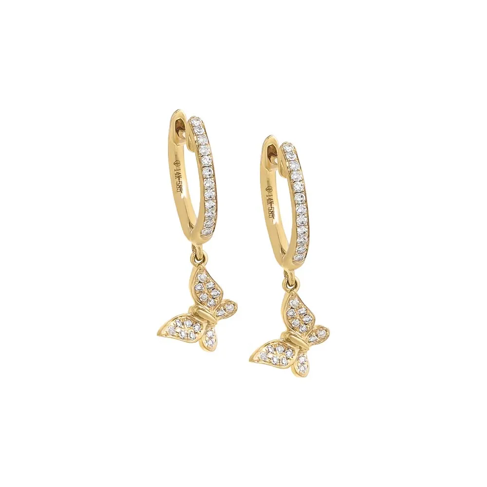 Diamond Pave Dangling Butterfly Huggie Earring 14K sold by Adina Eden's