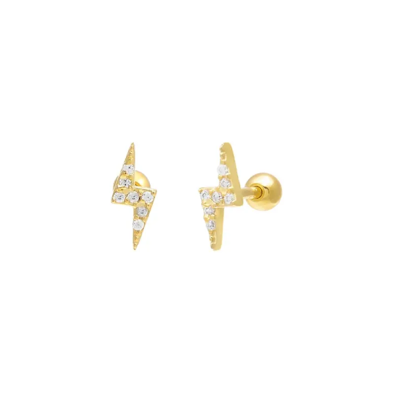 Mini Pavé Lightning Bolt Threaded Stud Earring sold by Adina Eden's