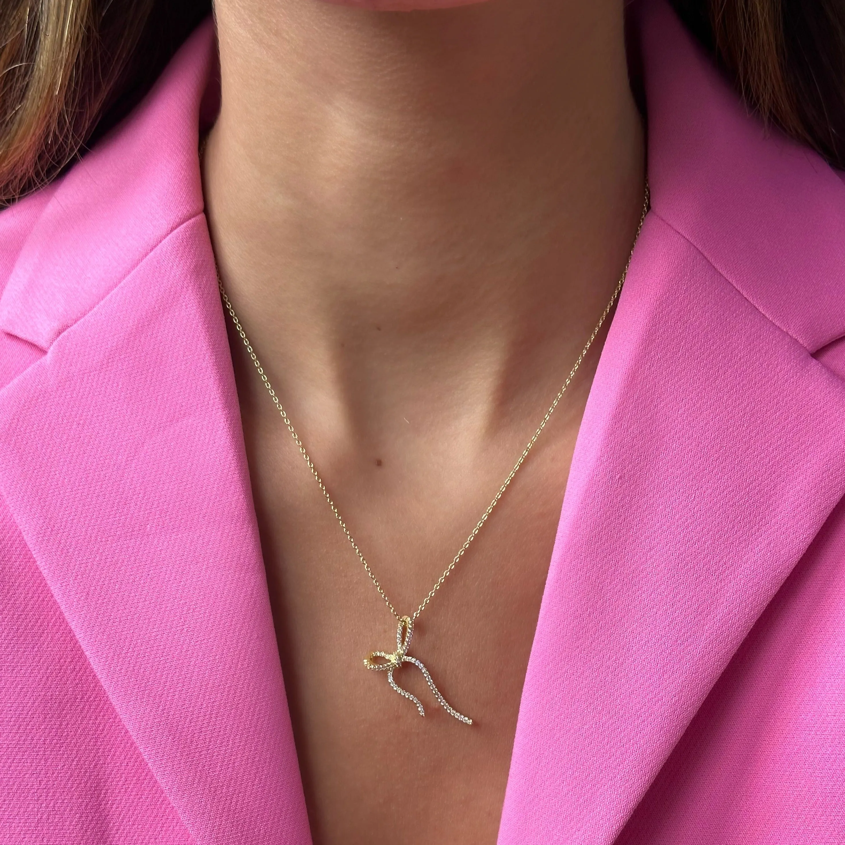 Pave Long Bow Tie Drop Necklace sold by Adina Eden's product image thumbnail 2