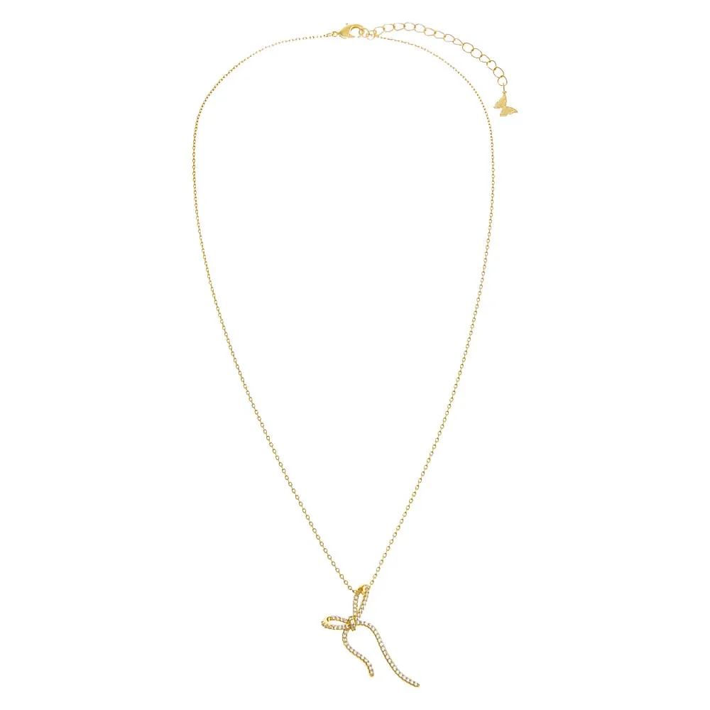 Pave Long Bow Tie Drop Necklace sold by Adina Eden's product image thumbnail 3