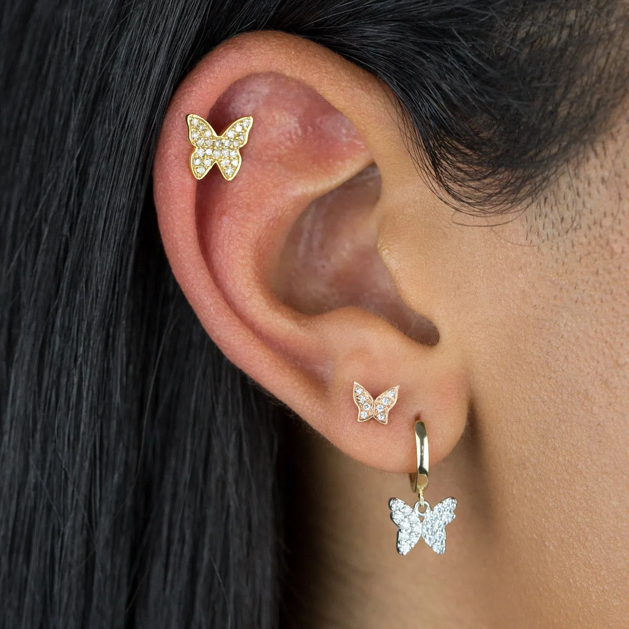 CZ Butterfly Huggie Earring 14K sold by Adina Eden's product image thumbnail 2