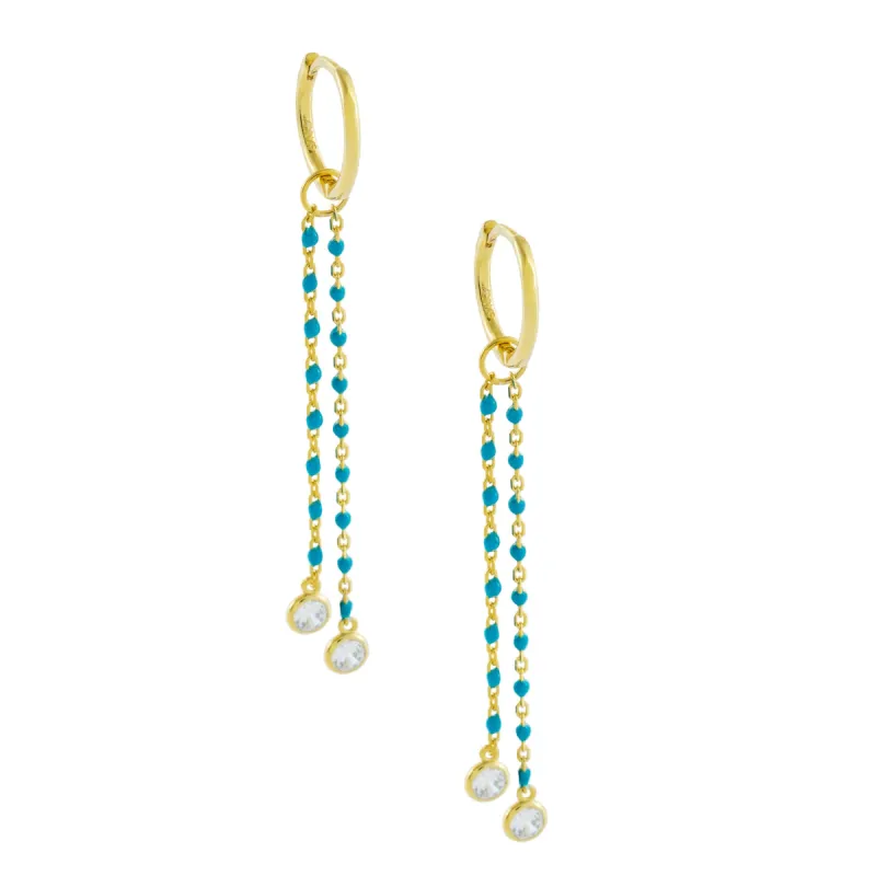 Bezel X Enamel Drop Huggie Earring sold by Adina Eden's