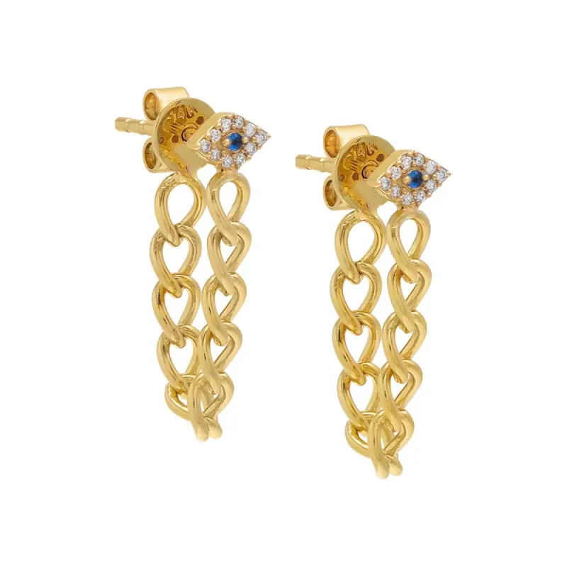 Diamond Evil Eye Front Back Link Stud Earring 14K sold by Adina Eden's