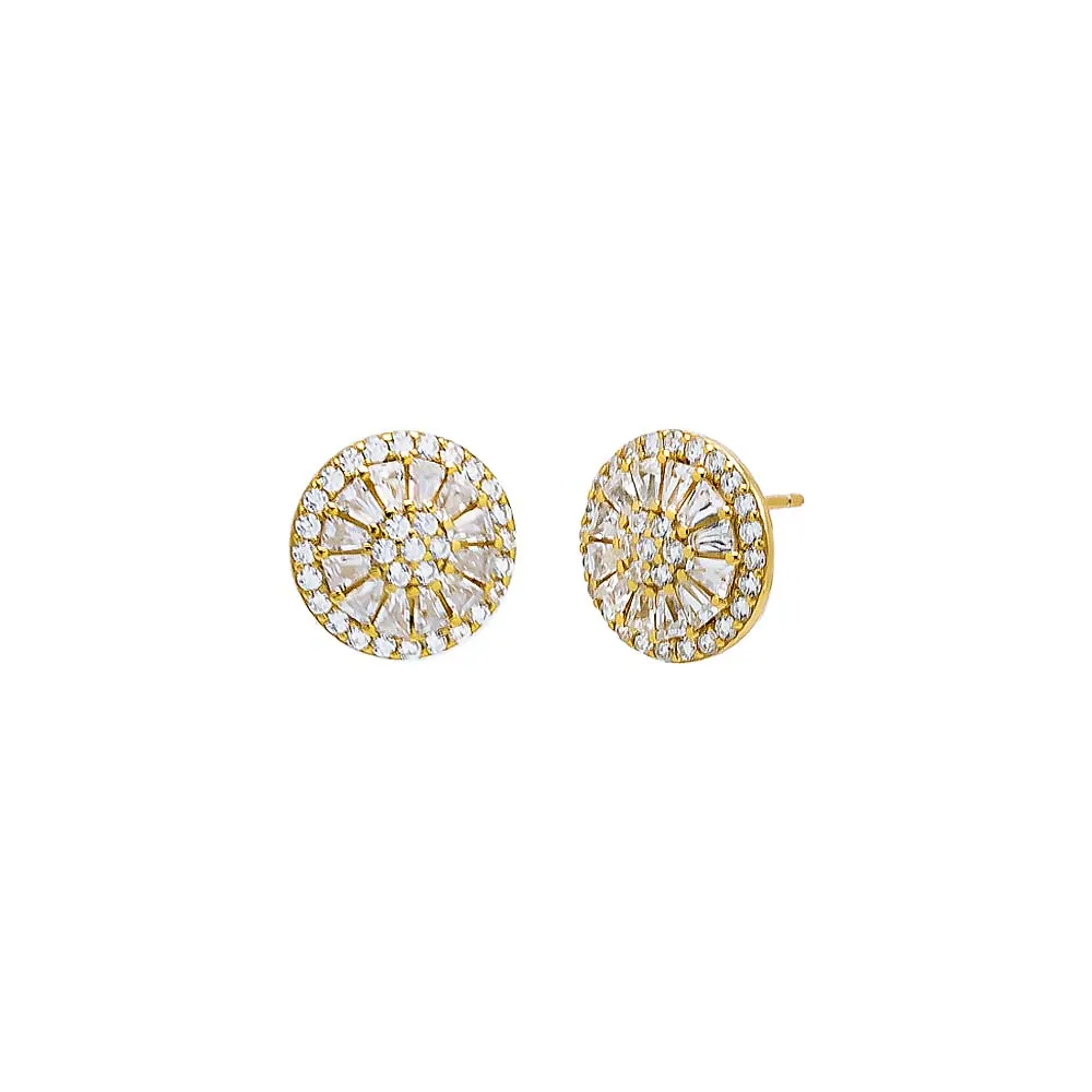 Pave X Baguette Round Stud Earring sold by Adina Eden's