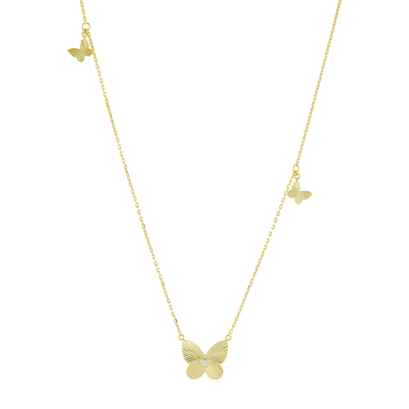 CZ Triple Butterfly Long Station Necklace sold by Adina Eden's