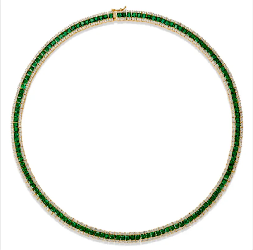 Colored CZ Pave X Baguette Fancy Tennis Necklace sold by Adina Eden's