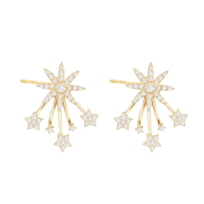 Diamond Starburst Ear Jacket Stud Earring 14K sold by Adina Eden's