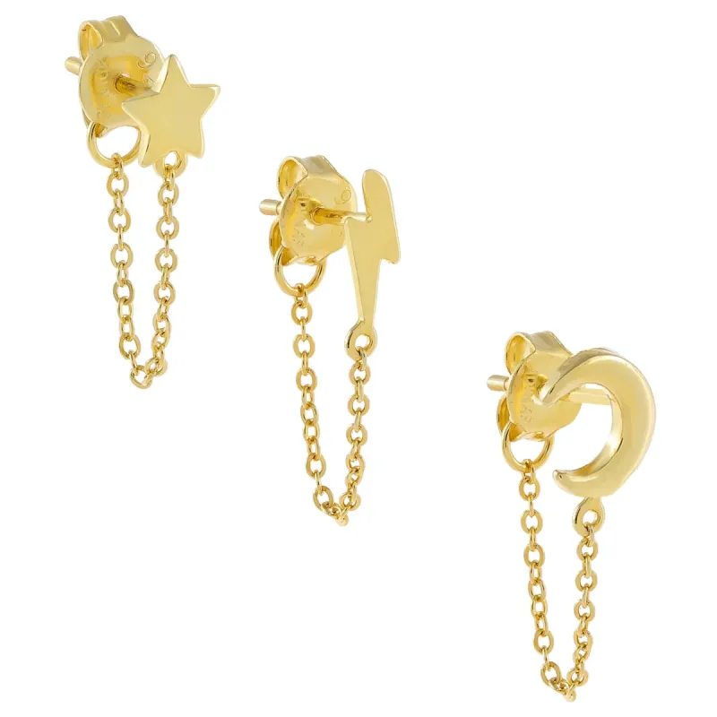 Tiny Celestial Chain Stud Earring Combo Set sold by Adina Eden's