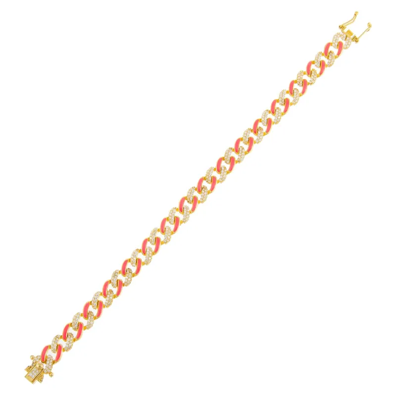 Pavé Neon Pink Enamel Chain Link Bracelet sold by Adina Eden's