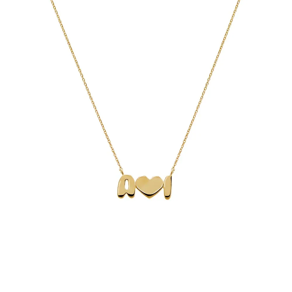 Solid Bubble Double Initials Heart Necklace 14K sold by Adina Eden's