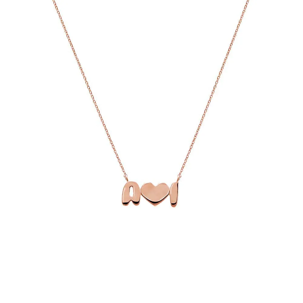 Solid Bubble Double Initials Heart Necklace 14K sold by Adina Eden's product image thumbnail 4