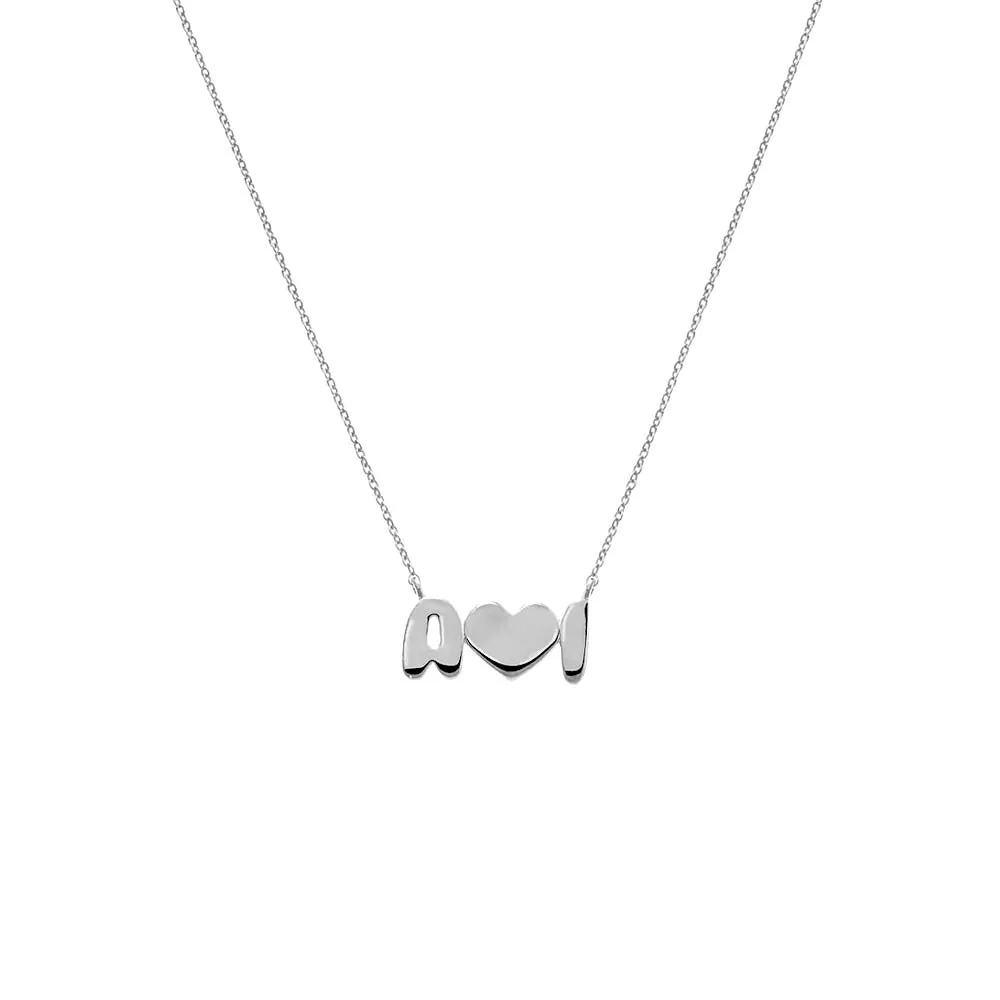 Solid Bubble Double Initials Heart Necklace 14K sold by Adina Eden's product image thumbnail 3