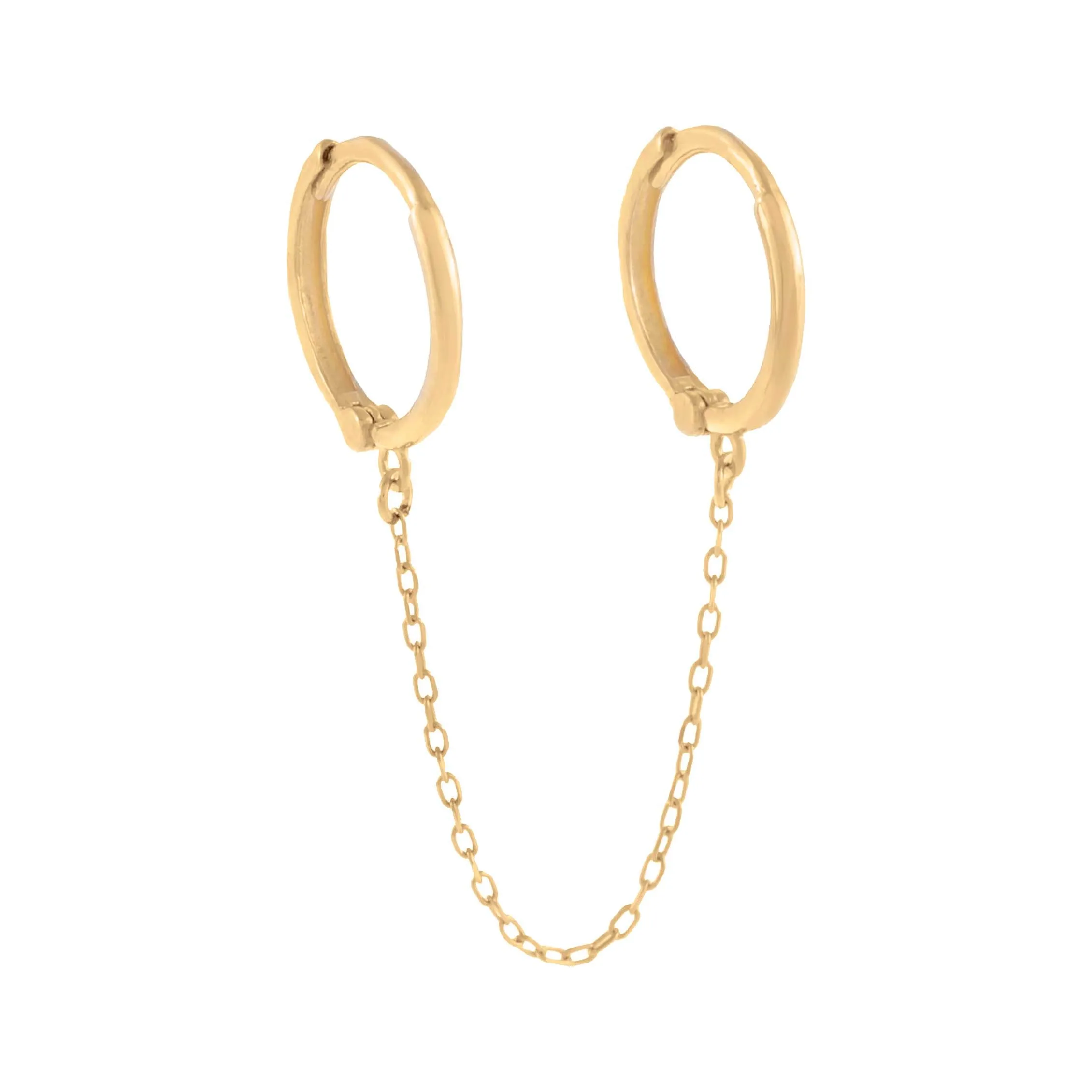 Thin Solid Double Chain Huggie Earring 14K sold by Adina Eden's