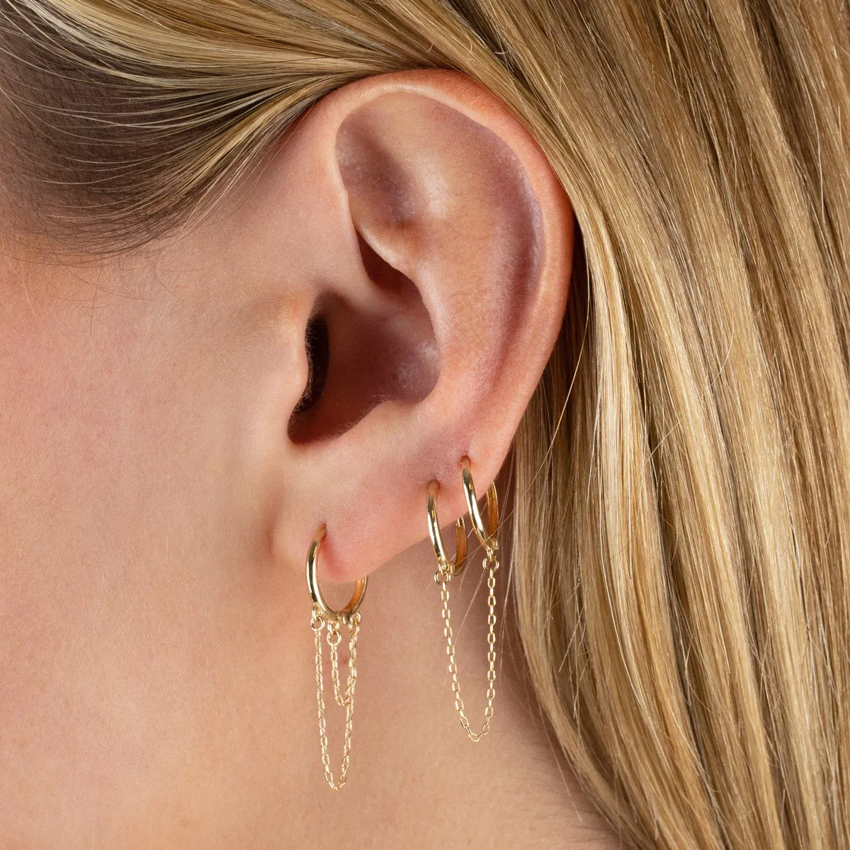 Thin Solid Double Chain Huggie Earring 14K sold by Adina Eden's product image thumbnail 2