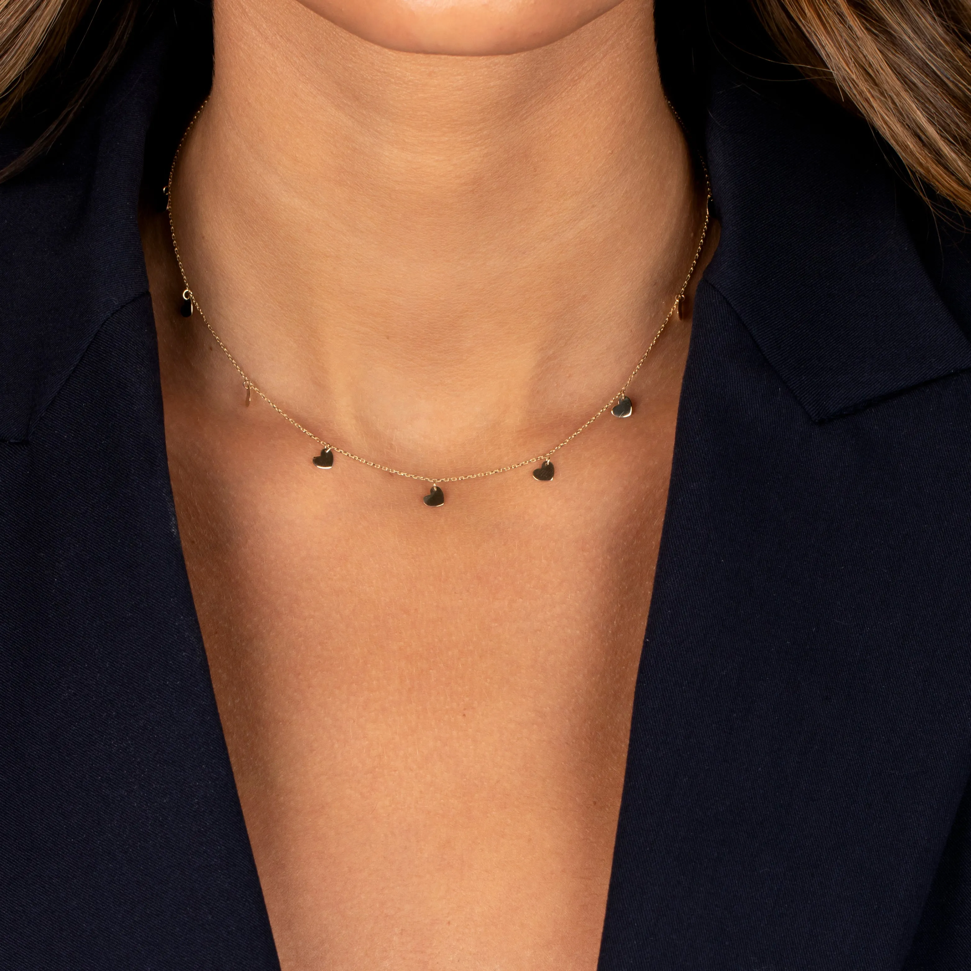 Mini Solid Dangling Hearts Necklace 14K sold by Adina Eden's product image thumbnail 2