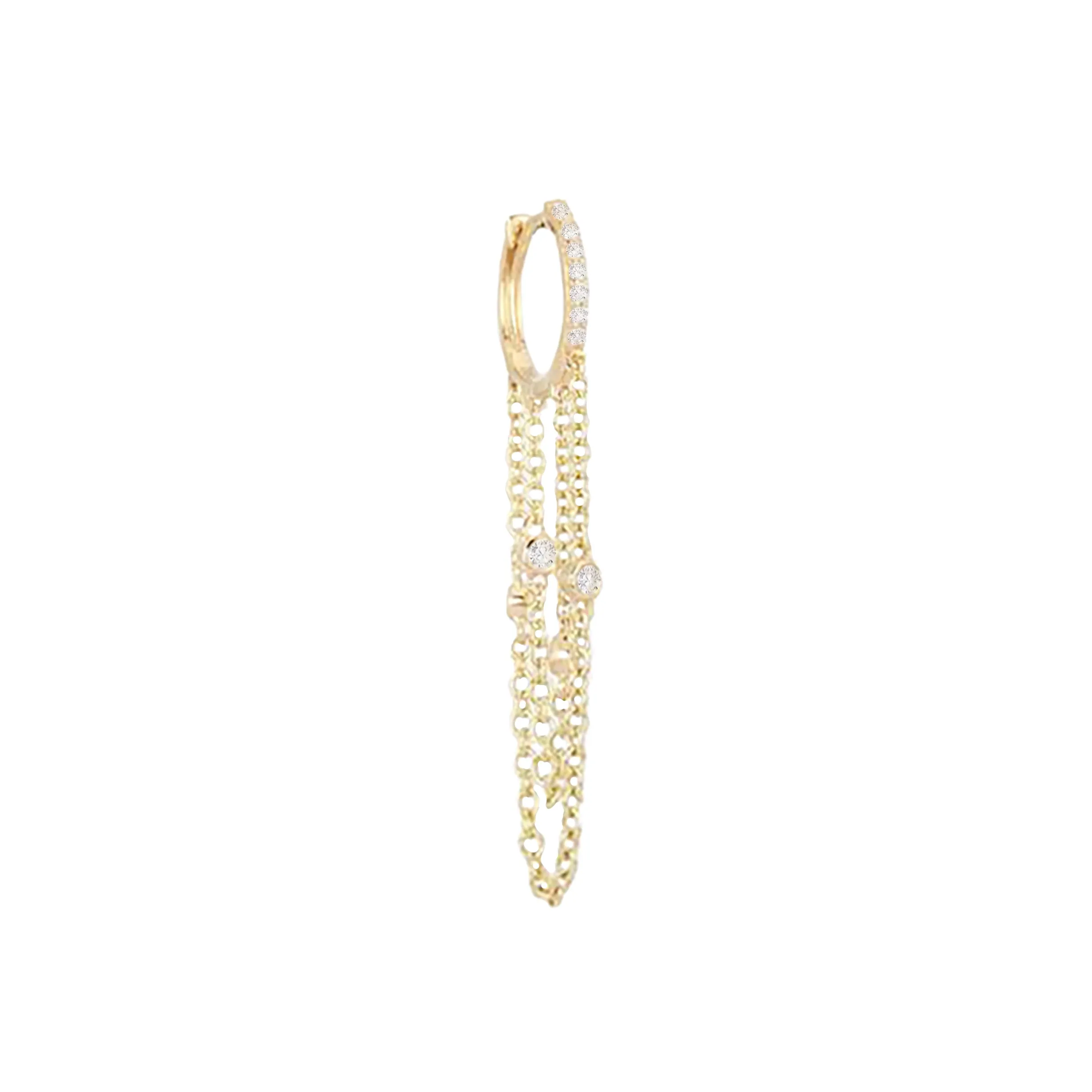 Diamond Chain Drop Huggie Earring 14K sold by Adina Eden's