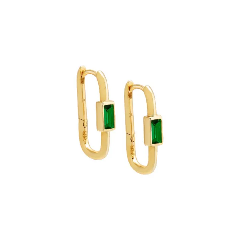 Colored Bezel Baguette Oval Huggie Earring sold by Adina Eden's