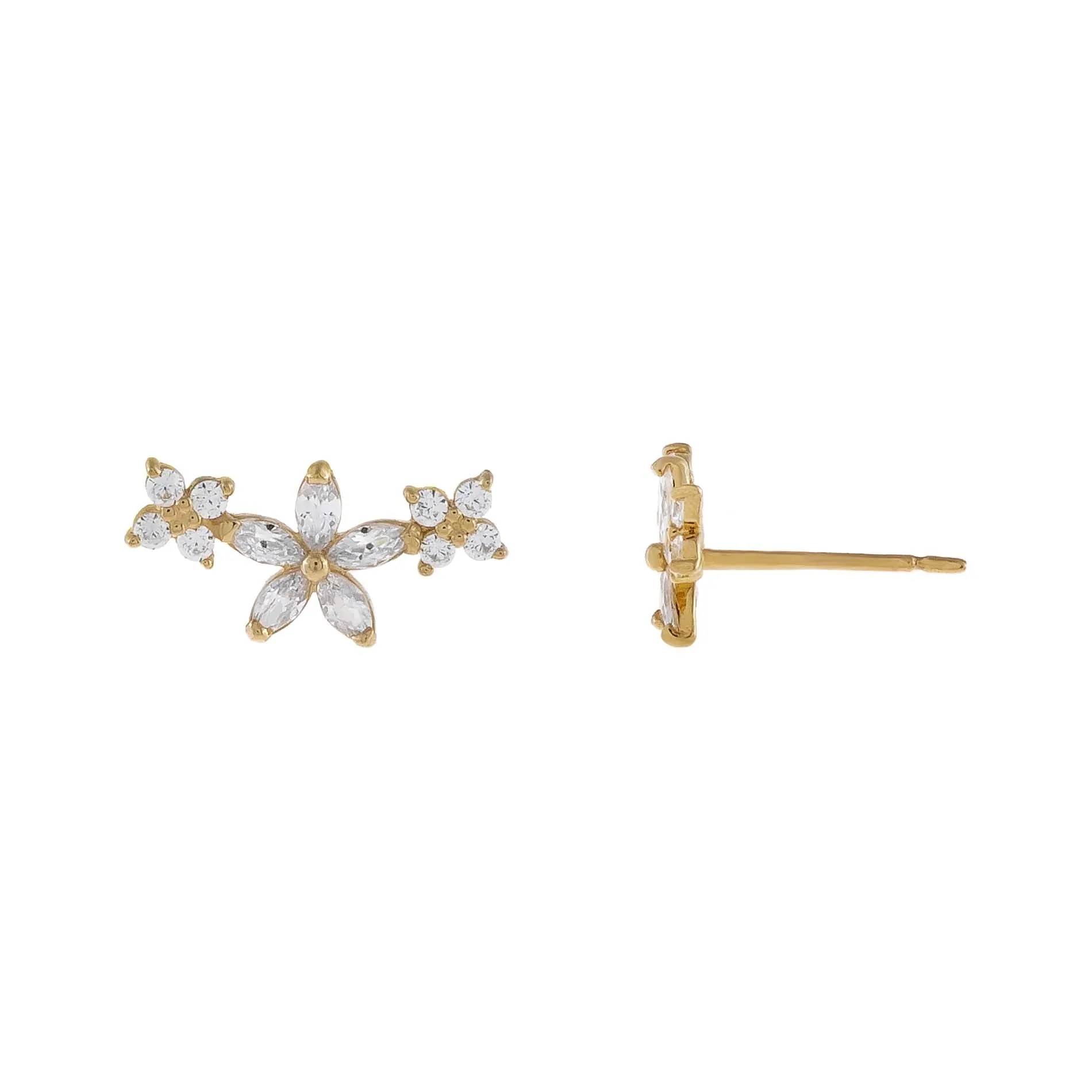 CZ Triple Flower Stud Earring 14K sold by Adina Eden's