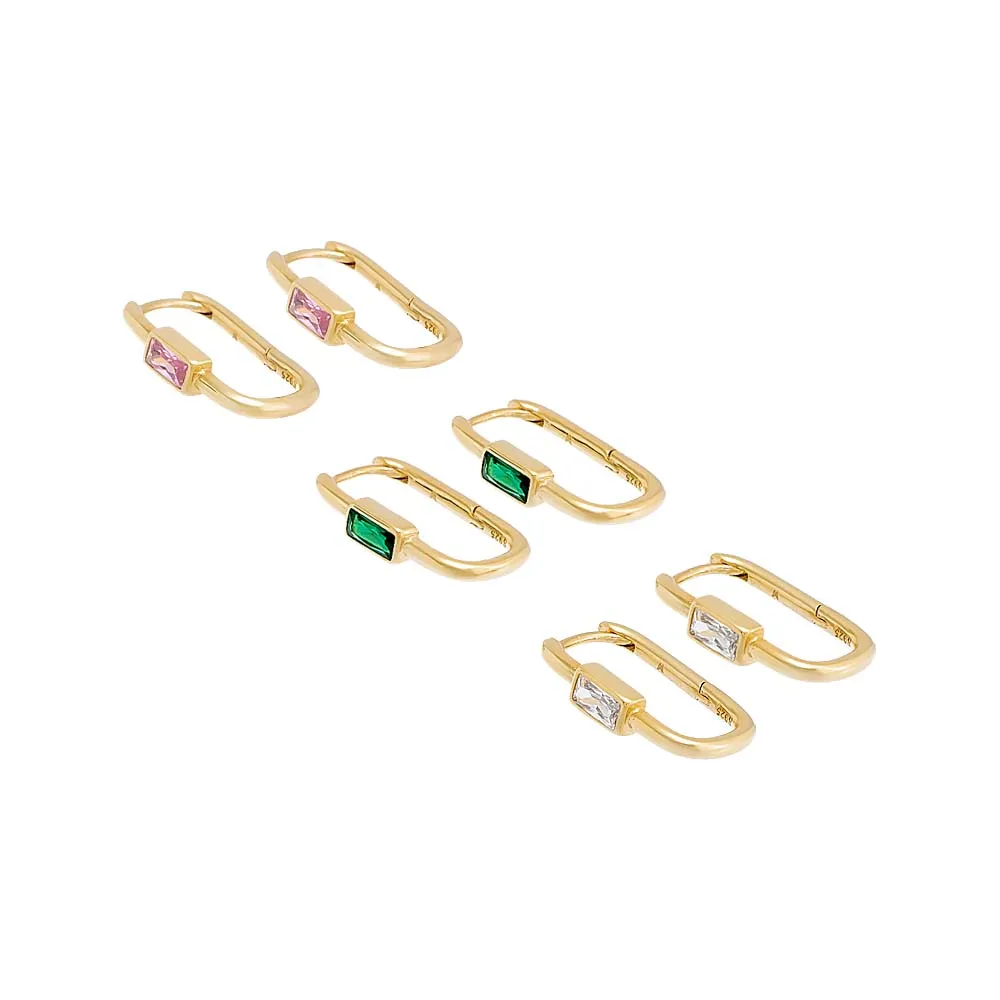 Colored Bezel Baguette Oval Huggie Earring sold by Adina Eden's product image thumbnail 5