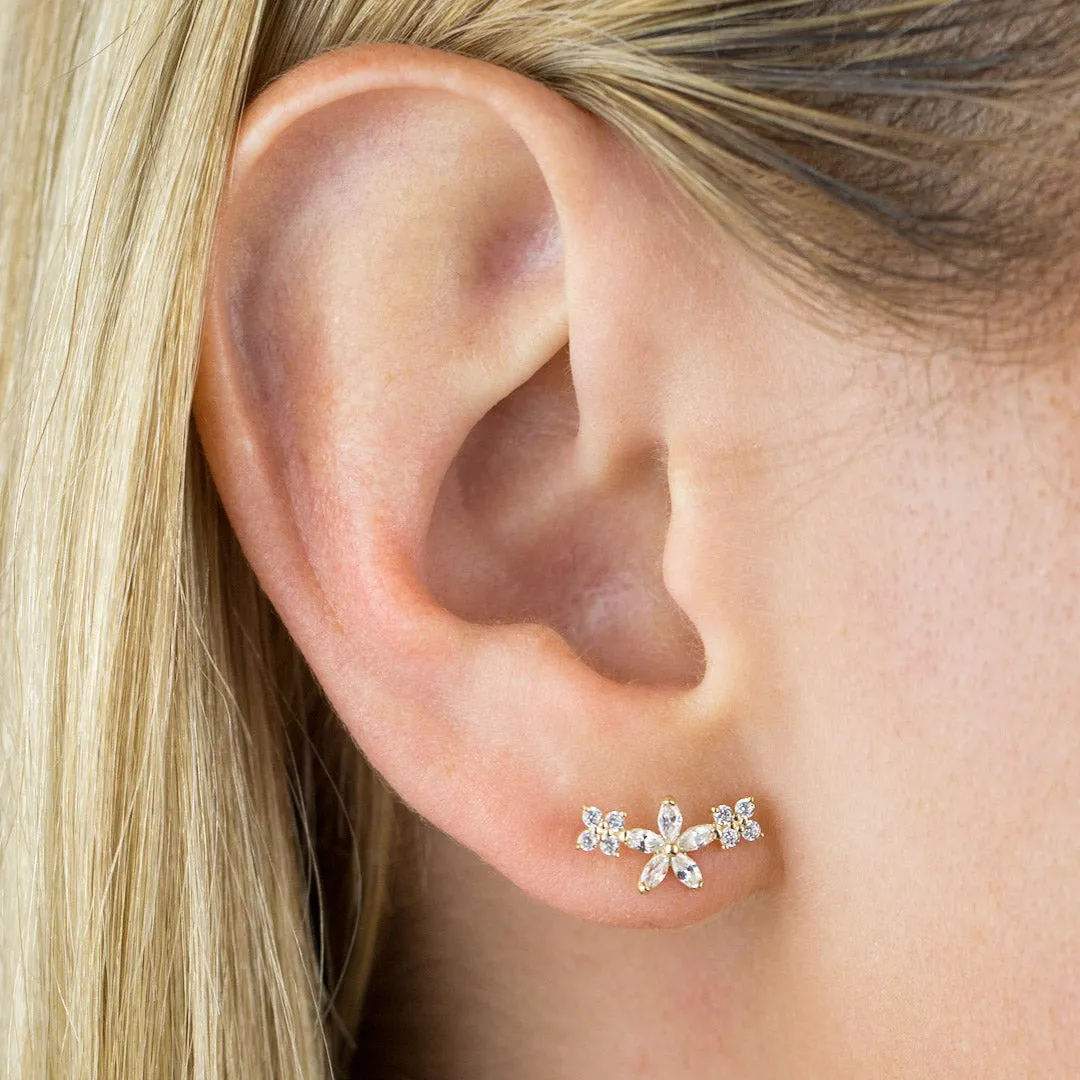 CZ Triple Flower Stud Earring 14K sold by Adina Eden's product image thumbnail 2