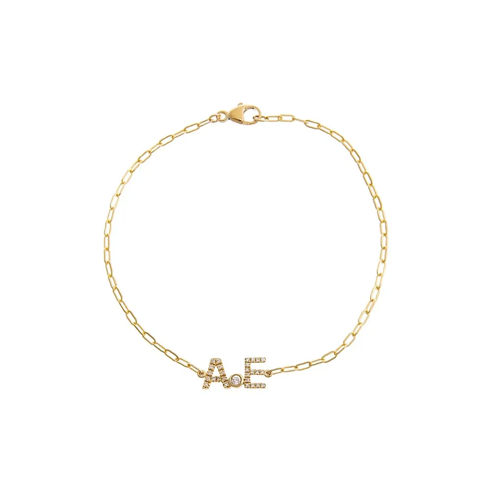 Diamond Pave Double Initial Paperclip Bracelet 14K sold by Adina Eden's