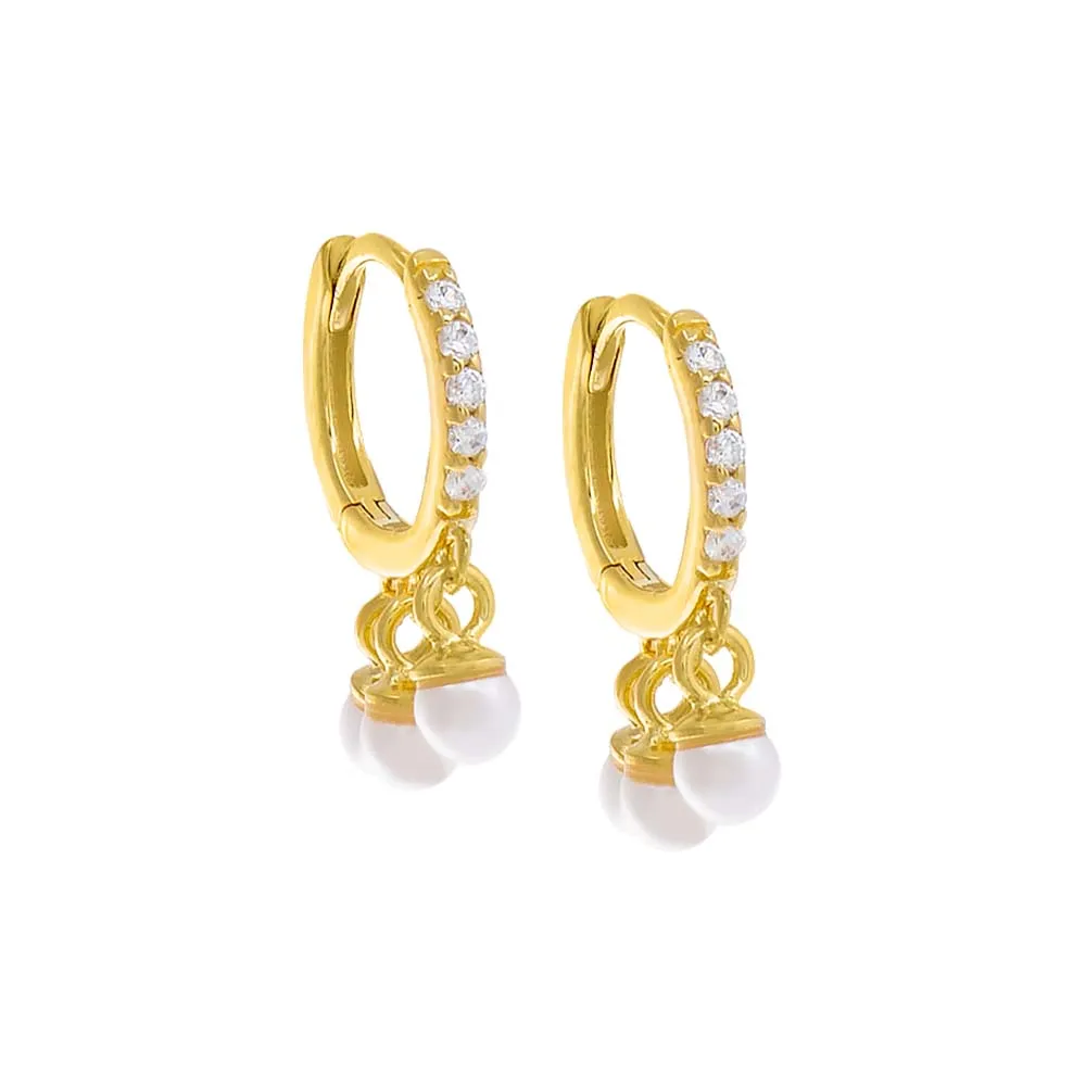 Pavé Pearl Shaker Huggie Earring sold by Adina Eden's