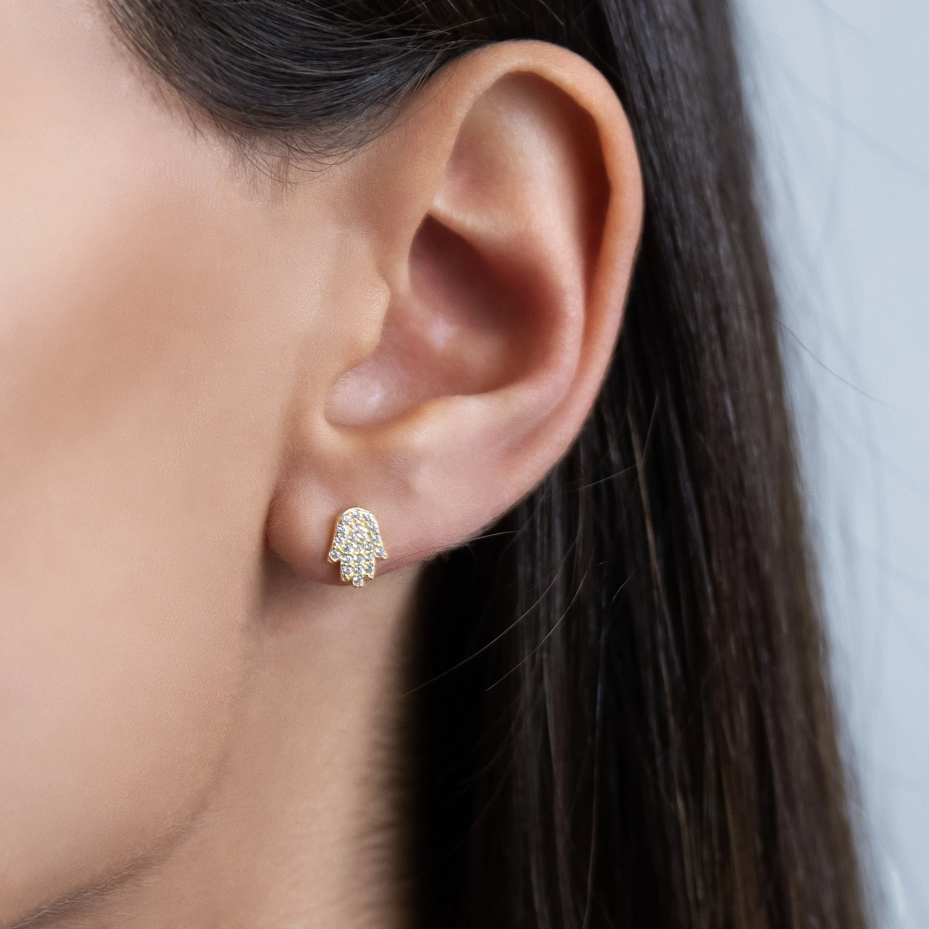 Pavé Mini Hamsa Stud Earring sold by Adina Eden's product image thumbnail 4