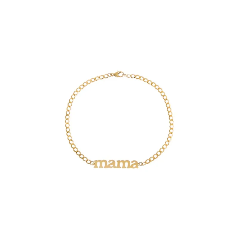 Solid Lowercase Mama Plate Cuban Chain Bracelet 14K sold by Adina Eden's