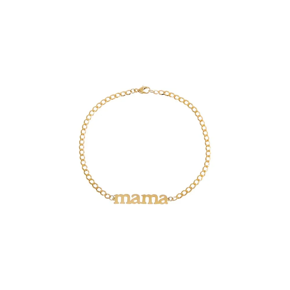 Solid Lowercase Mama Plate Cuban Chain Bracelet 14K sold by Adina Eden's