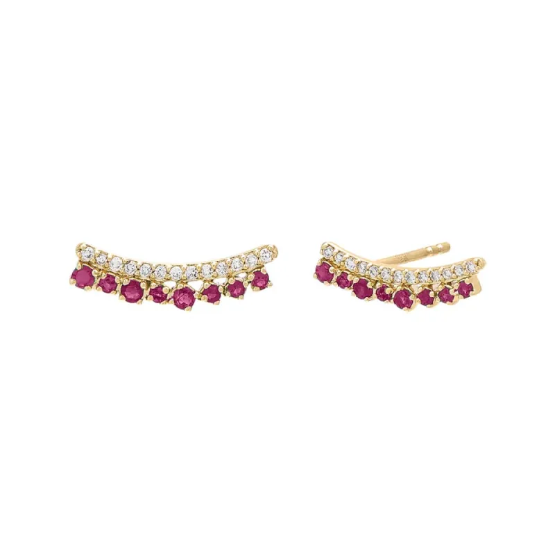 Diamond Gemstone Curved Bar Stud Earring 14K sold by Adina Eden's
