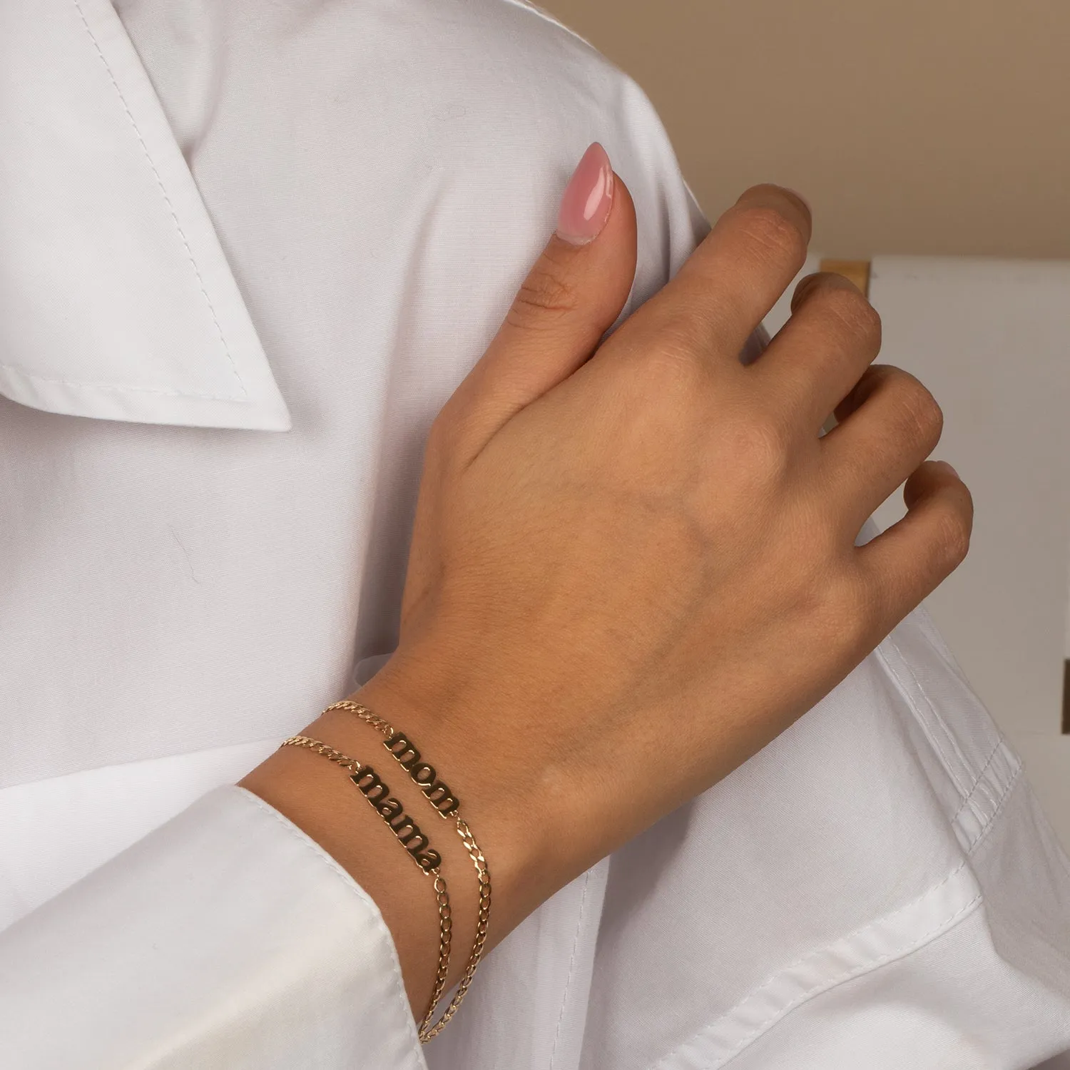 Solid Lowercase Mama Plate Cuban Chain Bracelet 14K sold by Adina Eden's product image thumbnail 2