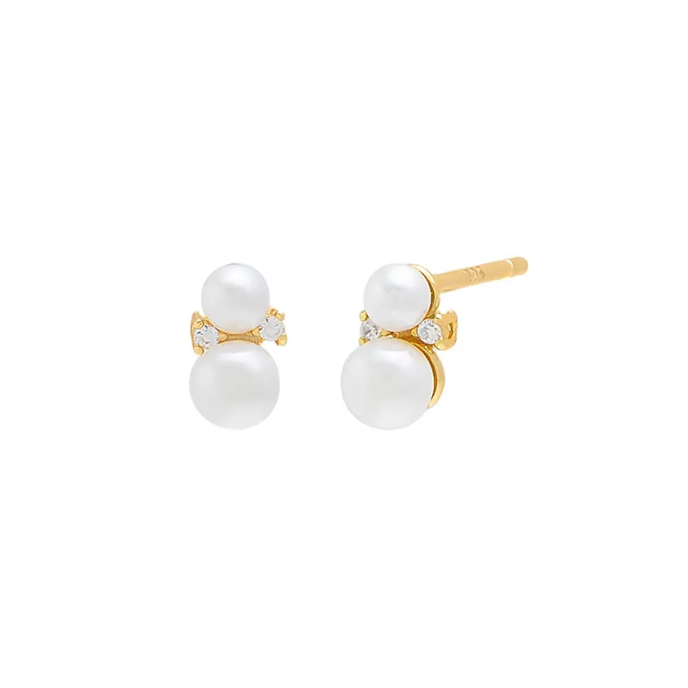 Graduated Pearl X CZ Stud Earring sold by Adina Eden's