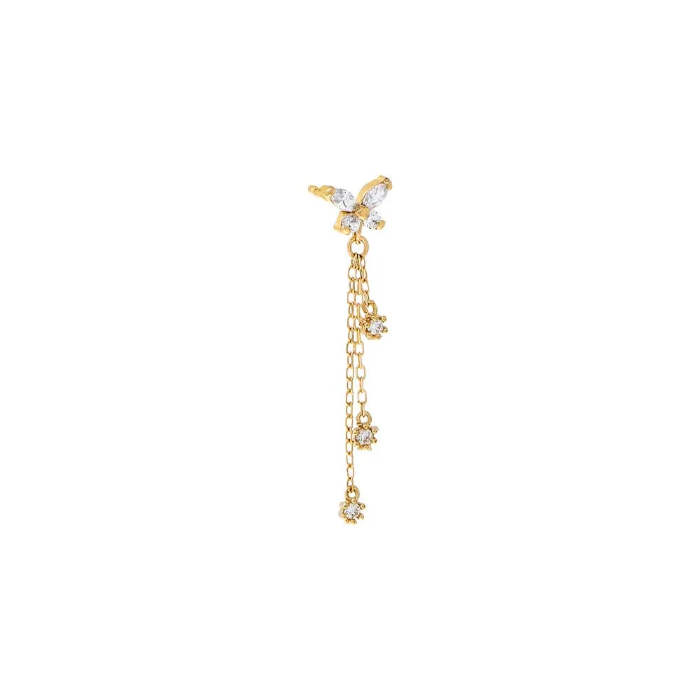 CZ Butterfly Dangling Chains Stud Earring 14K sold by Adina Eden's