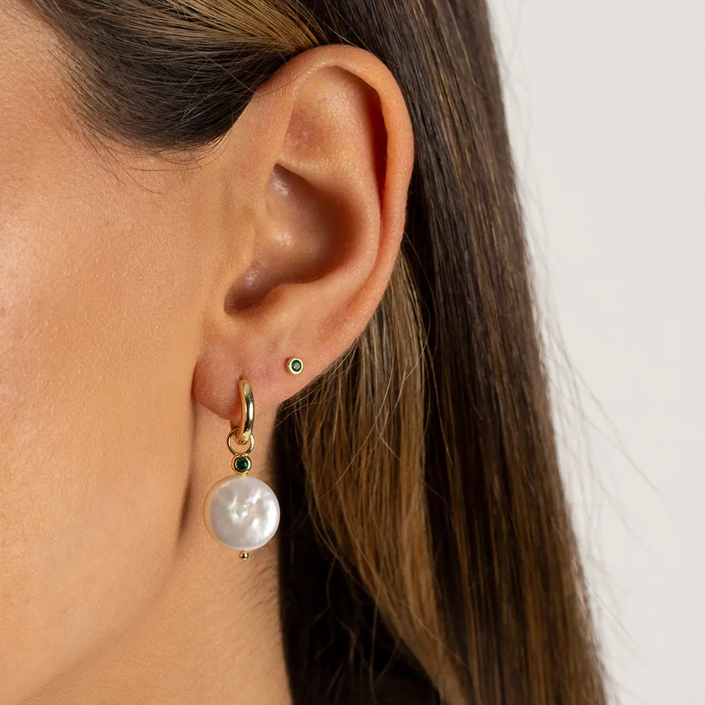 Colored CZ Bezel Pearl Drop Huggie Earring sold by Adina Eden's product image thumbnail 2