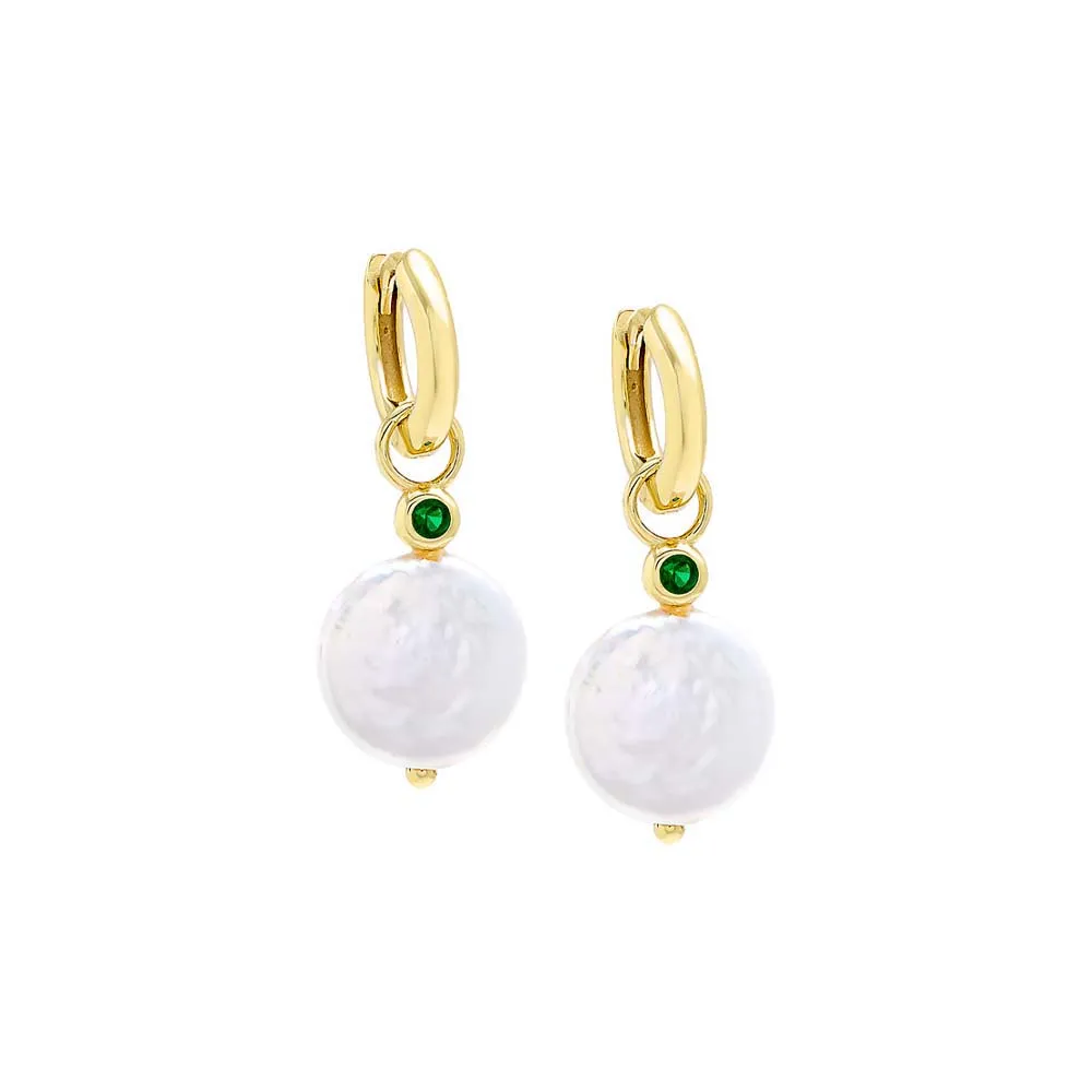 Colored CZ Bezel Pearl Drop Huggie Earring sold by Adina Eden's product image thumbnail 3