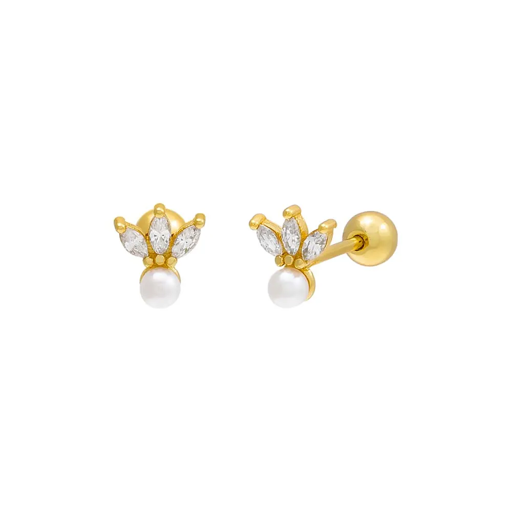 Pearl x Marquise Threaded Ball Stud Earring sold by Adina Eden's