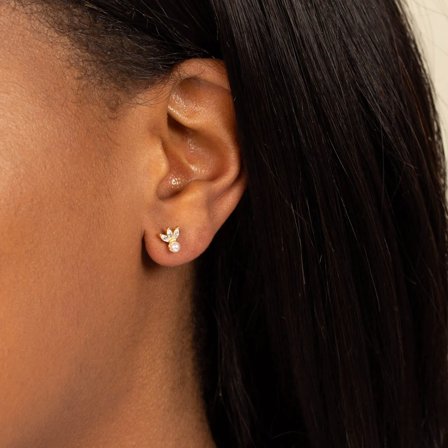 Pearl x Marquise Threaded Ball Stud Earring sold by Adina Eden's product image thumbnail 2