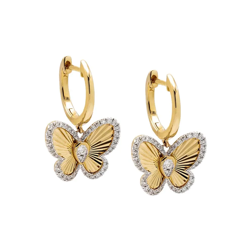 Diamond Ridged Dangling Butterfly Huggie Earring 14K sold by Adina Eden's
