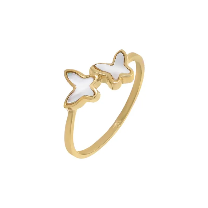 Mother Of Pearl Double Butterfly Ring 14K sold by Adina Eden's
