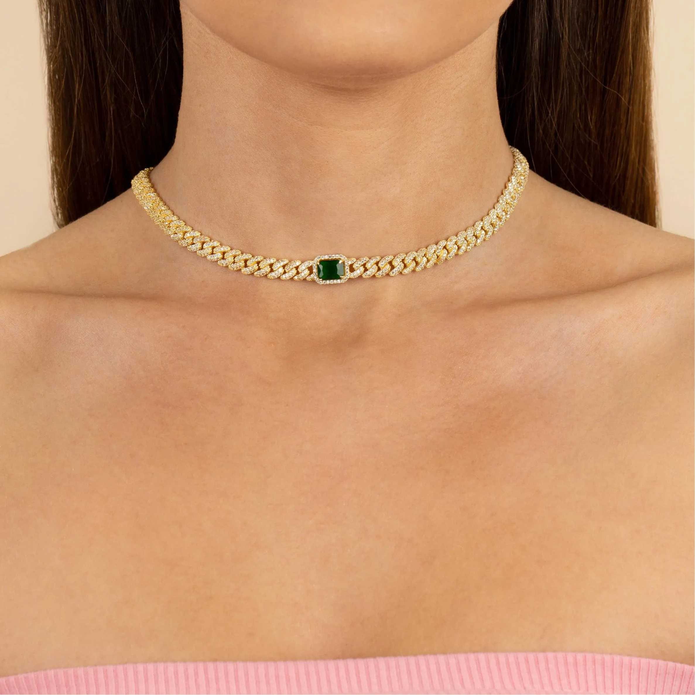 CZ Colored Baguette Chain Link Choker sold by Adina Eden's product image thumbnail 2