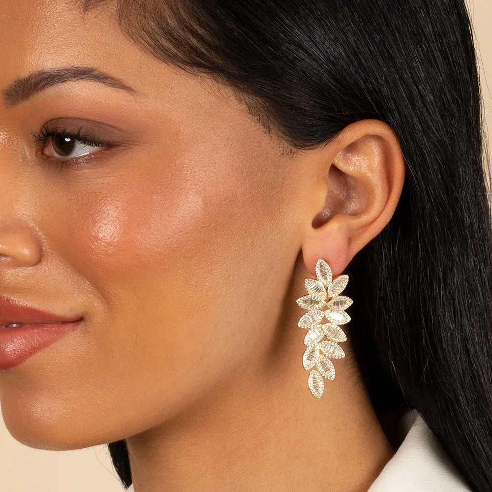 Pavé X Baguette Fancy Flower Drop Stud Earring sold by Adina Eden's product image thumbnail 2