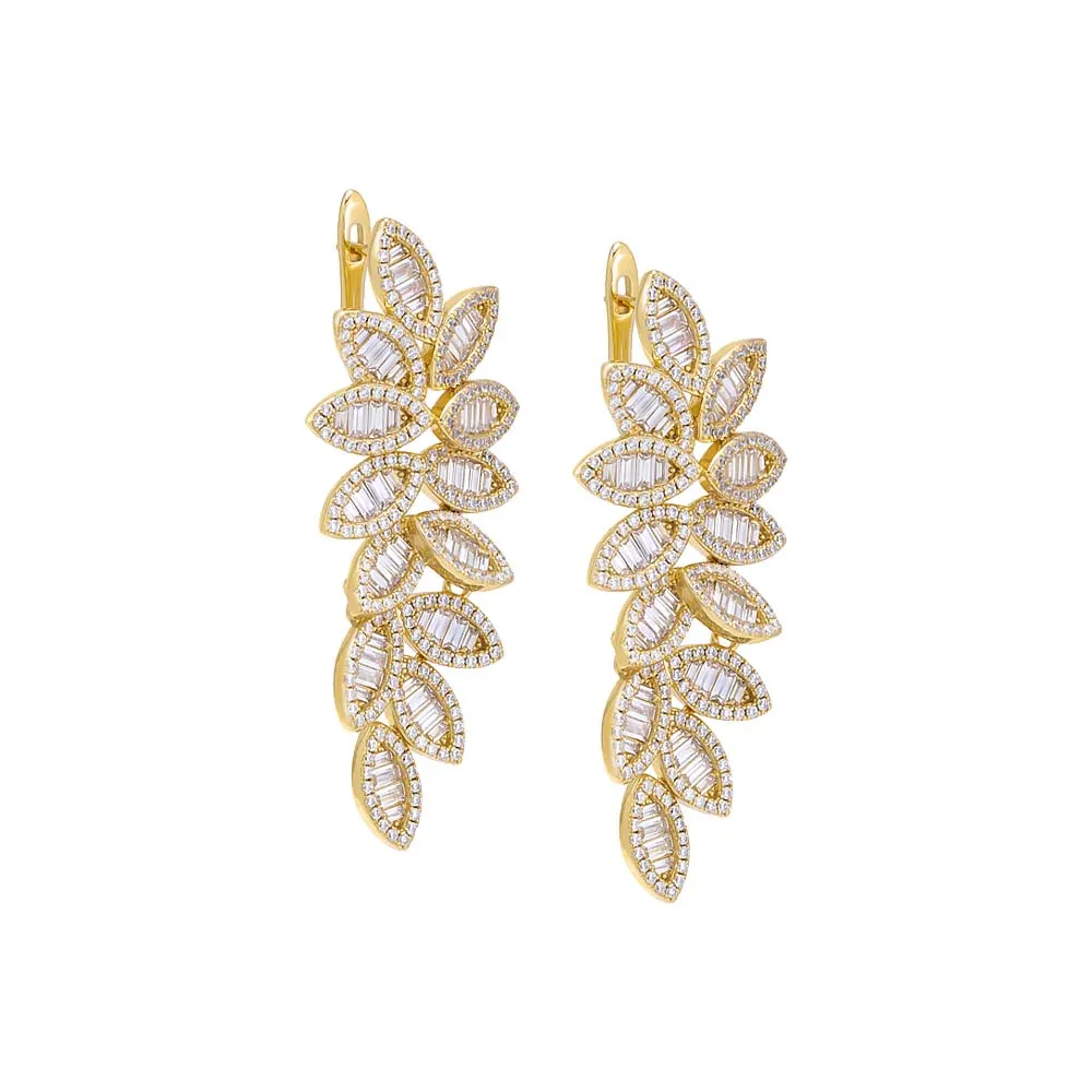 Pavé X Baguette Fancy Flower Drop Stud Earring sold by Adina Eden's