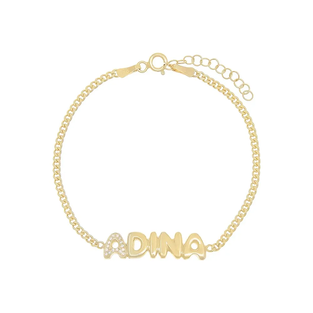 Pavé Bubble Name Link Bracelet sold by Adina Eden's